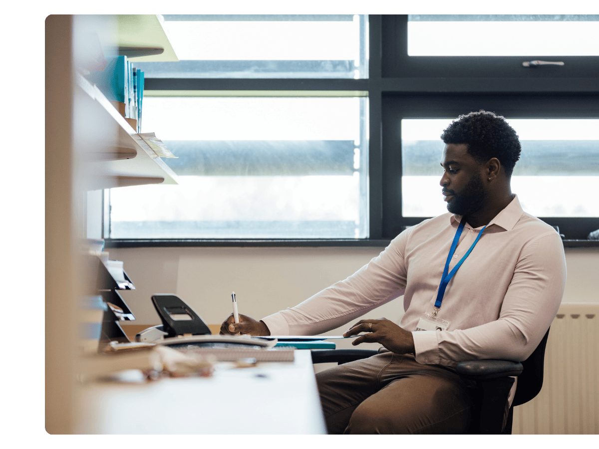 School staff at desk